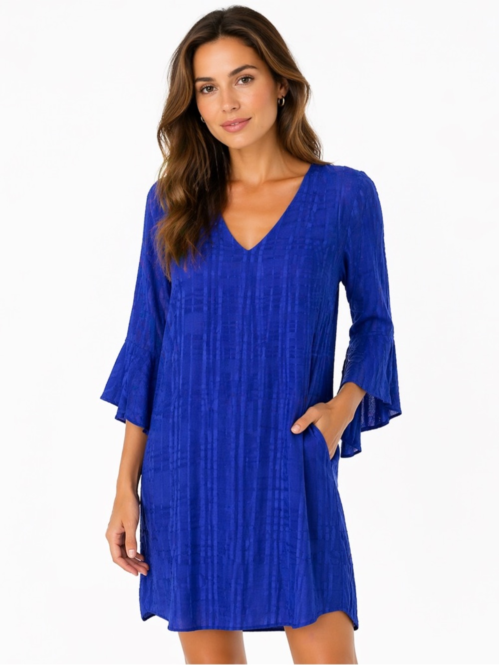 Sugar lips Size Medium Blue V-Neck Women's Long Bell Sleeve Boutique Dress